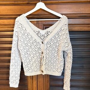 Nicole Miller Cream Open-Knit Cardigan